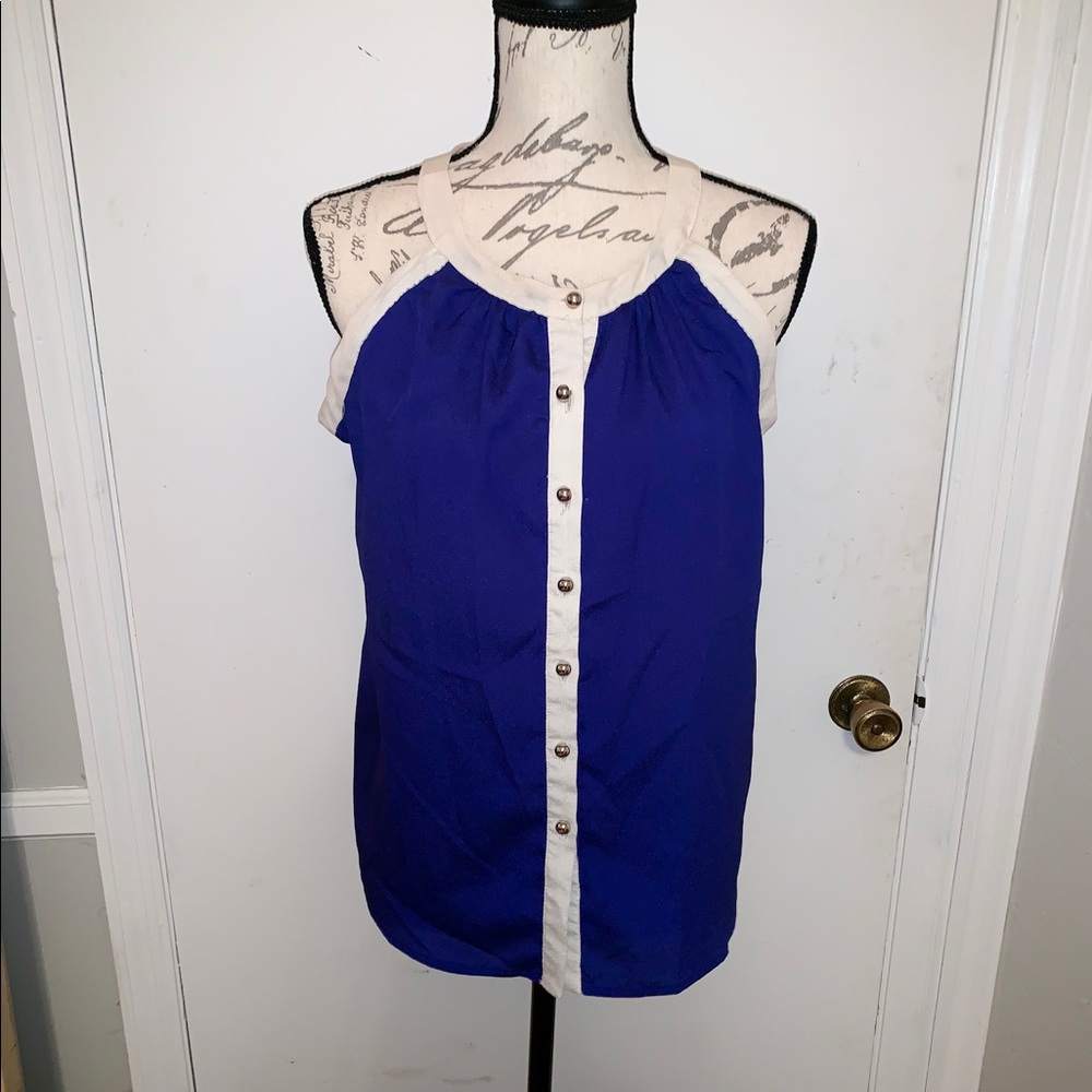 Blue button up blouse tank